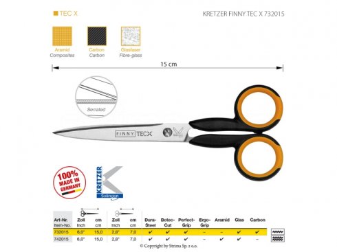 Nůžky s mikrozoubky pro obtížné materiály, délka 6