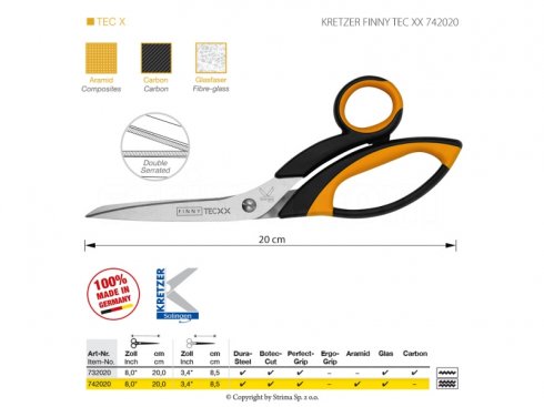 Nůžky s mikrozoubky pro obtížné materiály, délka 8