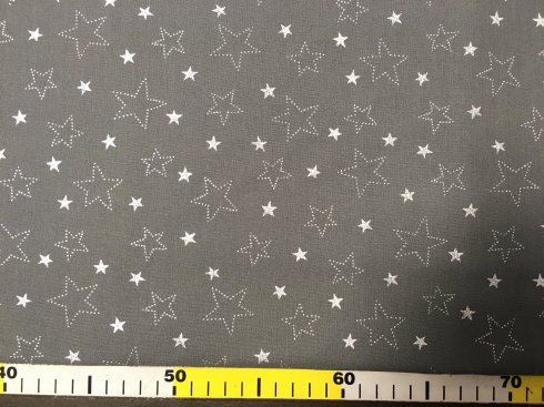 látka stříbrotisk hvězdy na šedé 150cm/100%bavlna